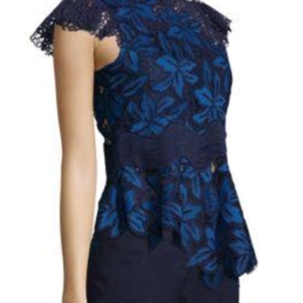 Sea Mosaic Lace Peplum Top In Blue Multi - Picture 3 of 8